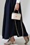 Cream Mini Box Women's Bag with Quilted Pattern and Cross Chain Strap, Daily Stylish Bag - 7