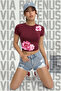 Floral Printed Cotton Lycra Slim Fit Short Sleeve Crew Neck Tee Crop Body
