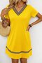Women's Short Sleeve V-Neck Ethnic Pattern Stripe Detailed Viscose Dress