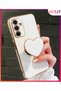 Luxury Silicone Case for Samsung Galaxy A34 with Pearl White Gold Detail and Heart Stand