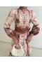 Linen Fabric Model Button Detailed Dress (Belt Included)-Coffee-2680 - 3