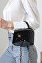 Black Patent Leather Mini Box Women's Bag with Quilted Pattern and Cross Chain Strap, Daily Stylish Bag - 2