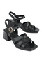 , Women's Genuine Leather Heeled Sandals 161992Z19031 Black - 2