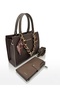 Women's Gold Chain Shawl Detailed Stylish Hand & Shoulder Bag and Wallet Combination Shopper Size: 20 X 25 cm