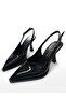 Women's Black Patent Leather Pointed Toe Slingback Heeled Shoes