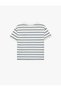 Baby Boy Cotton Crab Embroidery Detailed Short Sleeve Crew Neck Striped T-Shirt - 2