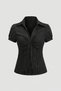 Black Striped Vintage Mini Puff Sleeve Y2K Short Sleeve Shirt - 3