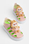 Children's Unisex Powder Light Sole Teddy Bear Detailed Velcro Sandals