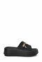 Women's Black Stone Bow Detailed High Platform Sole Comfortable Daily Slippers - 2