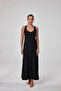 Women's Strap Open Neck Sport Cut Long Dress Black