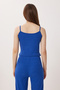 Strappy Crop Ribbed Knitted Pajama Set Lrn0018 Dark Blue - 7
