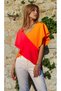 Women's Two-Color Deep V-Neck, Low Sleeve, Cross Maya Crepe Loose Blouse 7003572187