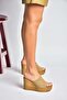 Y996559902 Beige Suede Wedge Sole Women's Slippers - 4