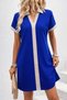 Women's Short Sleeve V-Neck Short Janjan Crepe Dress with Stripe Detail on the Front - 2