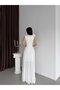 White Chiffon V-Neck Long Evening Dress with Floral Detail on the Shoulder - 6
