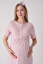 Maternity Nightgown and Dressing Gown Set, Jacquard Textured Lace, Buttoned, Breastfeeding, Cotton Viscose, 2-Piece - 2