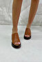 Tan Genuine Leather Wedge Heel Slippers Of1700 - 3