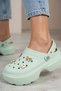 Women's Green High Platform Sole Stone Detailed Casual Sandals and Slippers