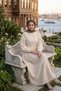 Waist Pleated Lace-Up Button Detailed Dress Cream Hnt0310 - 4