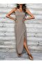 Women's Rope Strap V-Neck Slit Long Single Jersey Dress - 6