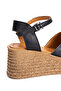 Women's Genuine Leather Wedge Heeled Sandals 6356 Black - 4