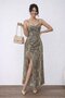 Women's Long Patterned Single Jersey Dress with Rope Straps and Cross Cut Detail on the Back - 2