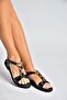 Y274601809 Black Beaded Detailed Women's Sandals - 3