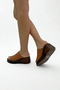 Tan Genuine Leather Wedge Heel Slippers Of1700 - 5