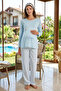 Pregnant Women's Modal Fabric Long Sleeve Maternity Pajama Set 3321 Blue - 3