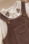 Baby Boy Waffle Salopet + Tshirt 2-Piece Set Teddy Bear Embroidered Collared Tshirt + Overalls 0-3-6-9-12 Months - 3