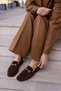 Geola Women's Brown Genuine Leather Suede Loafer Shoes - 5