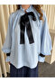 Blue Collared Shirt with Tie and Sleeve Detail - 102277 - 2