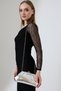 Silver Women's Chain Strap Evening Dress Bag Stylish Minimal Draped Clip-On Clutch Wedding Engagement Event Night Clutch Bag - 6