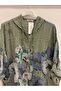 Women's Khaki Italian Floral Patterned Zippered Front Hooded Foldable Long Sleeve Blouse 40 - 46 Size - 2