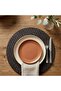 2 Pieces Leather American Service Mat - Knitted Patterned Black Round American Service Mat - 7