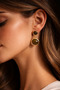 Gold Color Natural Stone Look Double Stone Dangle Earrings Stylish Elegant Modern Design - 5
