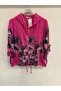 Women's Fuchsia Italian Floral Patterned Zippered Front Hooded Foldable Long Sleeve Blouse 40 - 46 Size