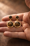 Gold Color Natural Stone Look Double Stone Dangle Earrings Stylish Elegant Modern Design - 7