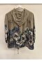 Women's Mink Italian Floral Patterned Front Zipper Hooded Foldable Long Sleeve Blouse 40 - 46 Size - 4