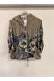 Women's Mink Italian Floral Patterned Front Zipper Hooded Foldable Long Sleeve Blouse 40 - 46 Size