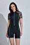 Women's Surfer Black Short Sleeve Half Zipper Jumpsuit Swimsuit - 2