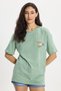 Women's Oversize Wide Cut 100% Cotton Crew Neck Printed Green T-Shirt Blouse - 3