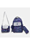 Girl's School Bag Set of 3 Navy Blue Floral Patterned Primary School Set with Shiny Cover - 2