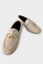Checkered Tassel Wooden Detail Stylish Casual Women's Ballerinas Cream - 3