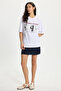Women's oversized wide cut 100% cotton crew neck short sleeve printed white t-shirt - 2