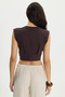 Women's Slim Fit Crew Neck 100% Cotton Soft Textured Sleeveless Pleated Brown Crop Blouse - 8
