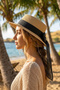 Women's Wide Brim Straw Hat with Bow Detail and Tulle Beach Hat - 4