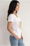 Women's Ecru V-Neck Cotton T-Shirt with Leaf Pattern and Three-Dimensional Floral Embroidery - 2
