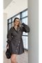 Brown Double-Breasted Belted Mini Denim Dress – Shirt Collar, Balloon Sleeves, Button Detail Stylish Dress 7845 - 7