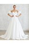 Bridal Gown-Wedding Dress Balloon Sleeve Belted Satin Fabric - 3